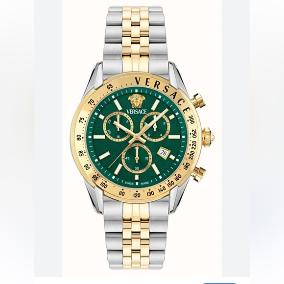 Like New Versace Green Chronograph Dial Two-tone Stainless Steel Watch - Picture 1 of 13
